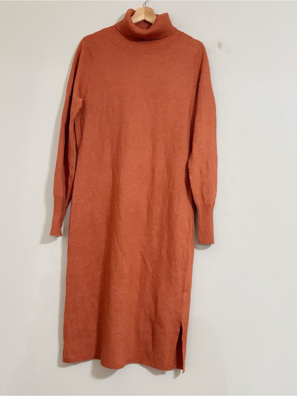 New PrAna Orange Waffle Knit Turtleneck Midi Dress
